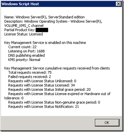 slmgr.vbs --dli Results on a KMS