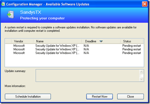 ConfigMgr Pending Restart Dialog