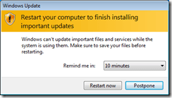Windows Update Agent Restart Request on Win7