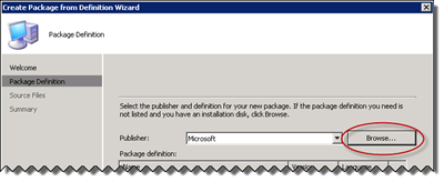 Browse in the Create Package From Definition Wizard