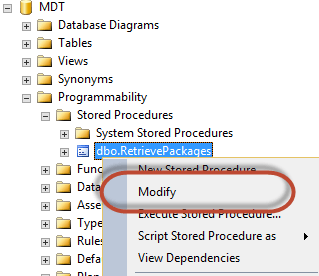 Modify Retrieve Packages Stored Procedure