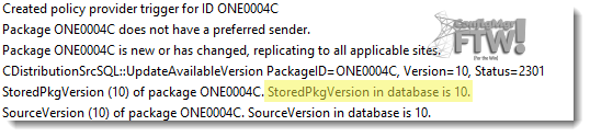 The test package version number in distmgr.log