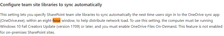 the microsoft documentation mentions that the team sites will be automatically synced within an eight-hour window