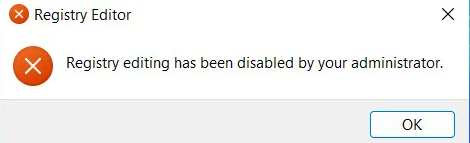 after configuring the prevent access to registry editing tools and prevent access to the command prompt and opening the command prompt will show the the enduser that registry editing has been disabled by your administrator