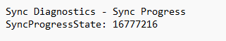 the syncdiagnostic log showing the syncprogressstate: 16777216