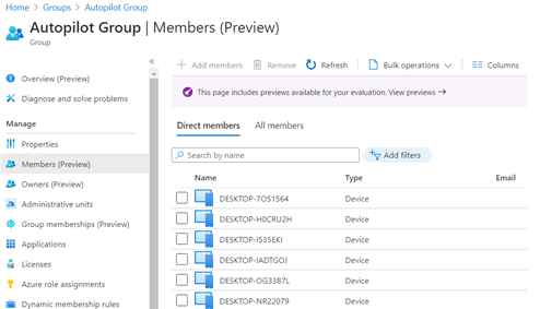 Autopilot dynamic group not showing the device and is not getting updated