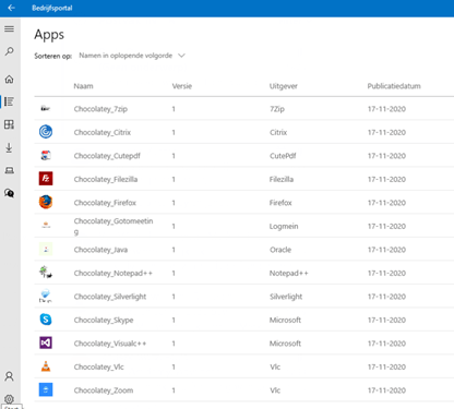 the company portal showing us all the apps configured as available so we can easily install them ourselves without needing to be a local admin