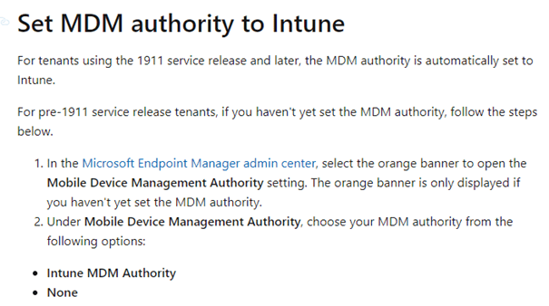 set the mdm authority to Intune