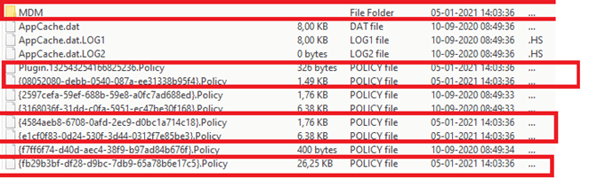 Applocker policy files are visible in the system32\applocker folder.
Int the MDM folder we will spot the applocker files with the config in it.