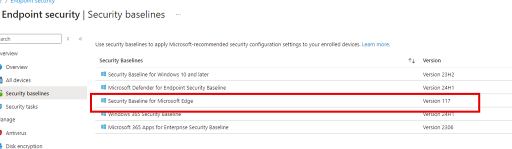 deploying the built-in microsoft edge baseline from Intune