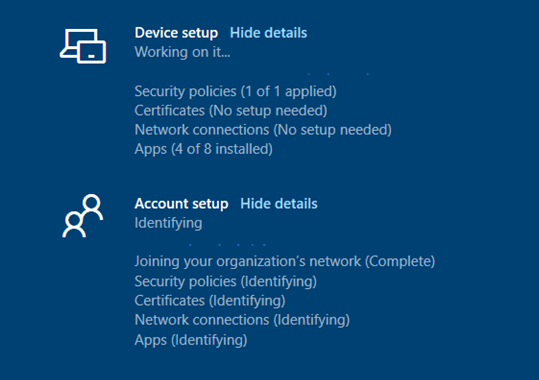 Autopilot ESP Account Setup 
Hangs on Identifying  security policies