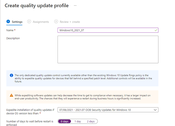 create a quality update profile and select the correct update "Expedite installation of quality updates if device OS version less than"