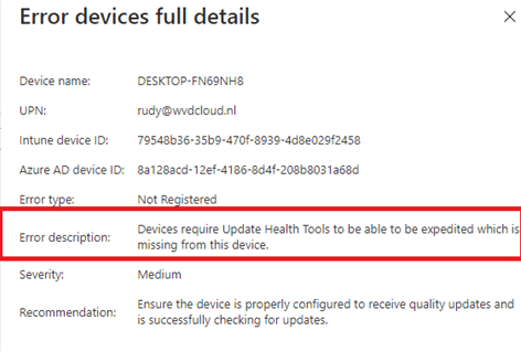 device require update health tools to be able to be expedited which is missing from the device