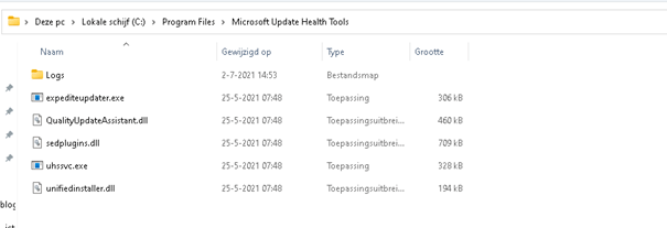  a folder (Microsoft Update Health Tools) must be inside the program files folde