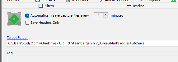 configure the fiddler option to automatically save capture files every 1 minute