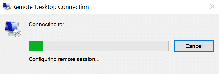 The remote desktop client is stuck on configuring remote session