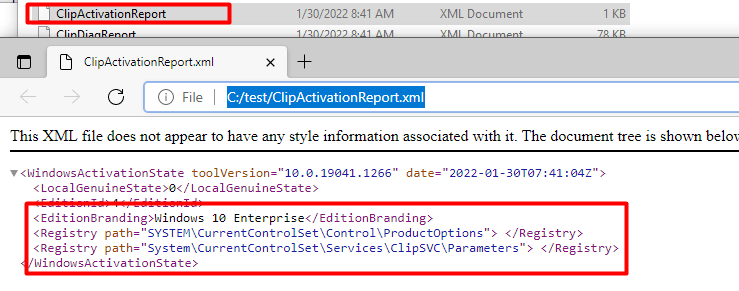 when running the licensediagnostics we will get a folder with athe clipactivastionreport.xml in it