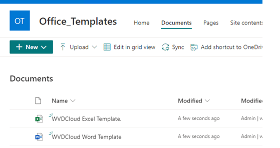 with the office templates sharepoint site created we can now copy paste our excel and word templates in it. 
 