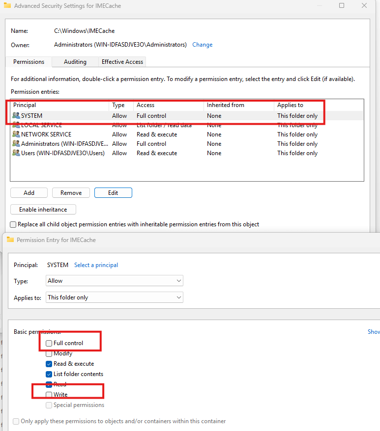 changing the imecache permissionss to get back the intunewin file / win32app 