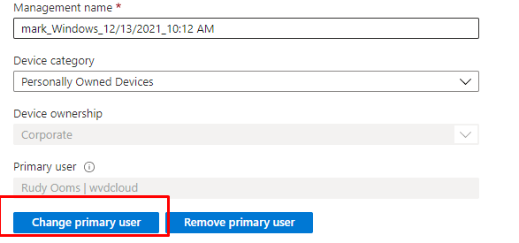 changing the primary user to fix the compliancy enrolled user exists policy