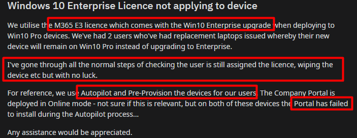 windows 10 is not upgraded to enterprise using the subscription activation