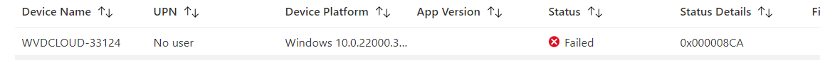 The office 365 apps are showing the status details:  0x000008ca which refers to the network connection could not be found