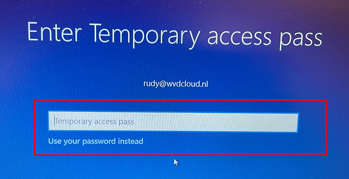 Enter temporary access pass at login