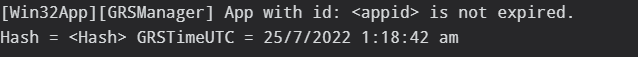 the grsmanager showing that the appid is not expired: grstimeutc
