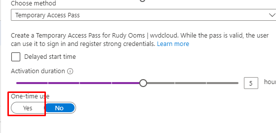 configuring the temporary access pass