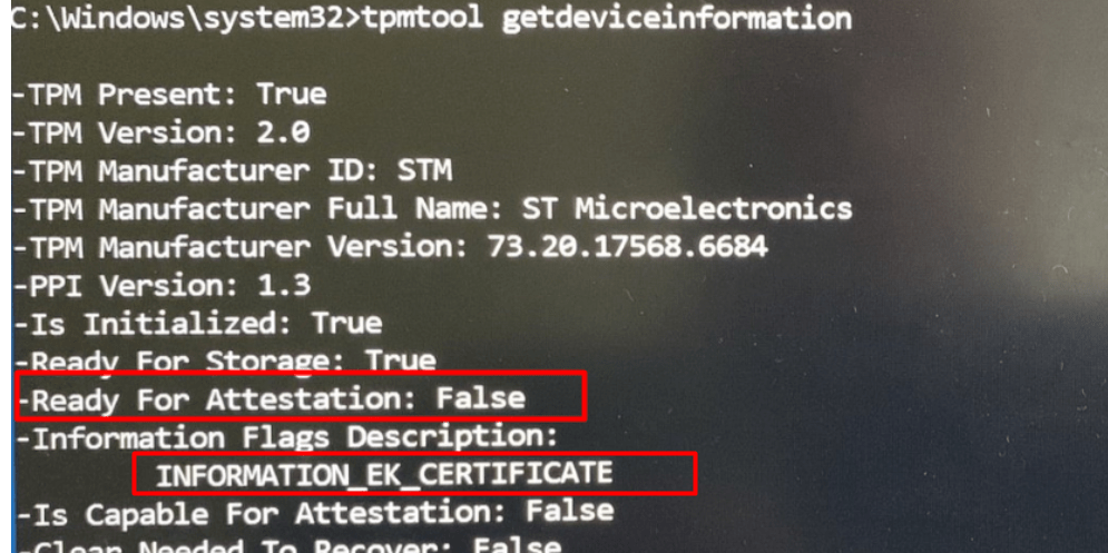 TPM not ready for attestation False