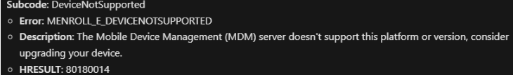 80180014 is shown when the mdm server doesnt support this platform or version