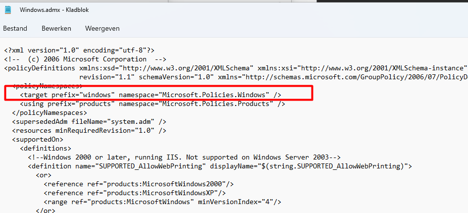 the windows.admx has the target-prefix set to microsoft.policies.windows