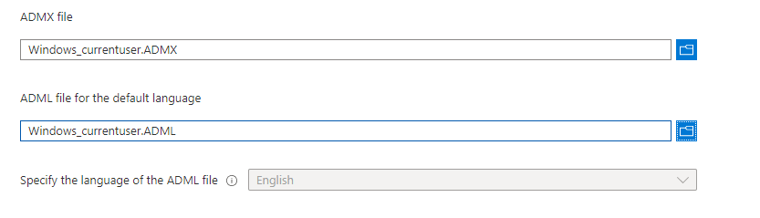 importing the admx and adml file to Intune to make them available in the administrative templates