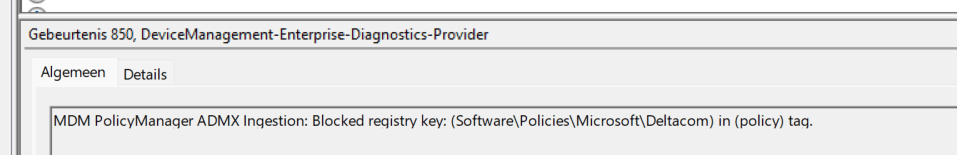 events 850 and 865, mentioning that the registry key is blocked and you have been denied write access!