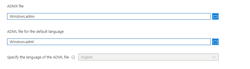 manually uploading the windows.admx to fix the admx file refrenced not found error.