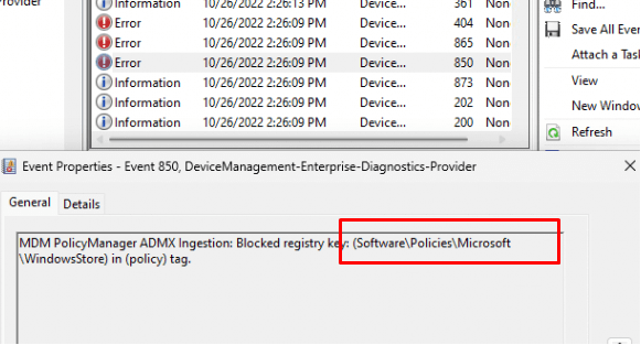 blocked registry key event 850