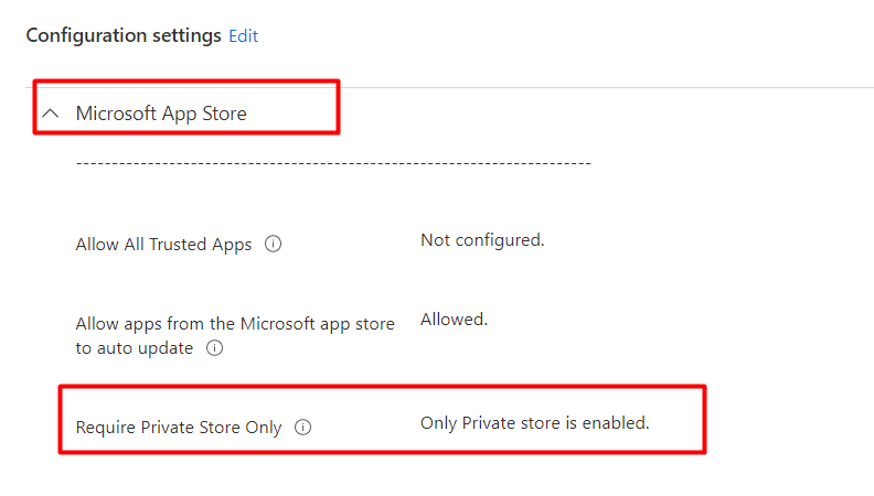 a microsoft app store policy to require private store only