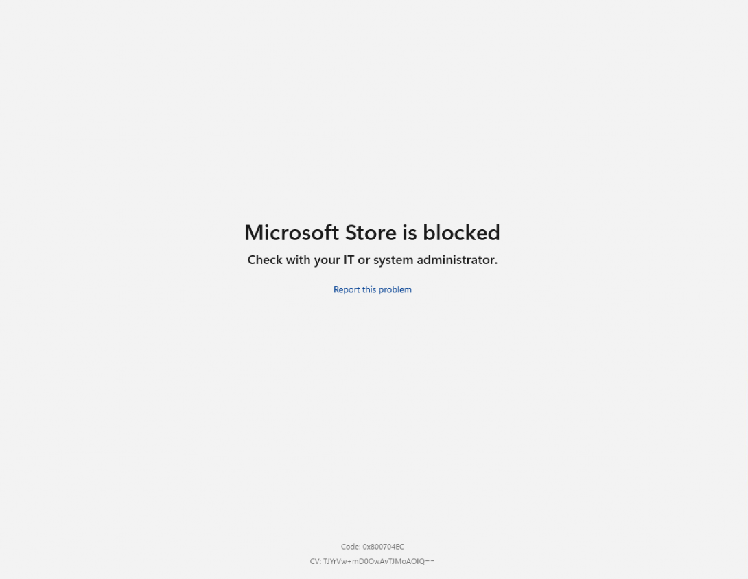 Microsoft store is blocked when we want to open the microsoft store on the device