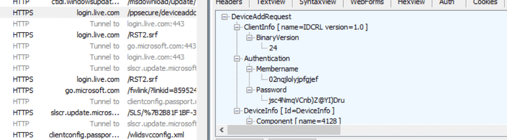 the deviceaddrequest contains the clientinfo, authentication (membername , password) and the deviceinfo