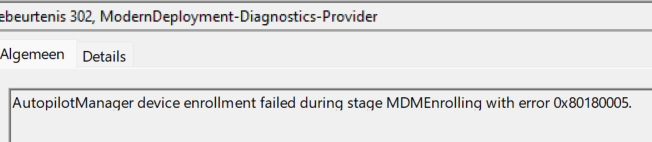 failed during stage mdmenrolling with error 0x80180005