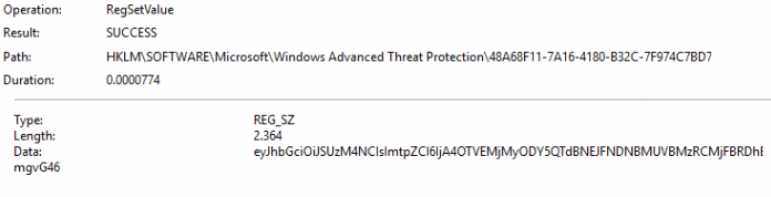 procomon showing the leviathan token getting set in the atp registry key