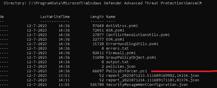 inside the sensecm folder we will notice the policyenforcer.ps1 and the powershell module that will configure the policies on the server