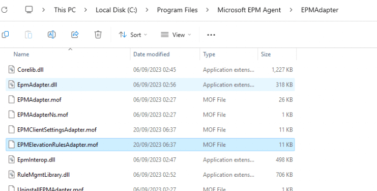 The EPMElevationRulesdapter mof files that belongs to the endpoint privilege management client