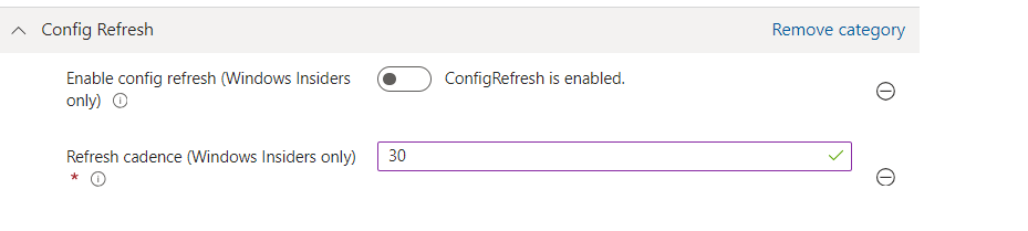 enable config refresh with a settings catalog policy