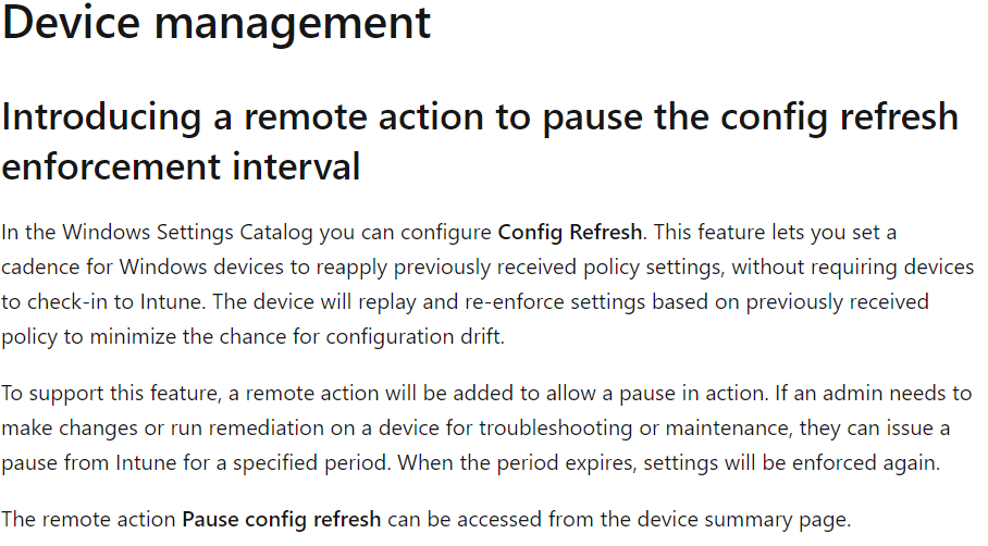 microsoft anouncing the pause config refresh feature