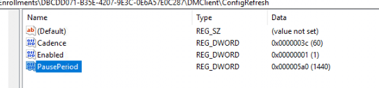 pauseperiod for config refresh showing in the registry