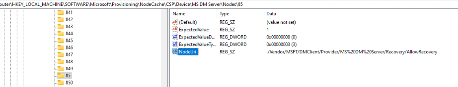 nodecache showing the AllowRecovery CSP