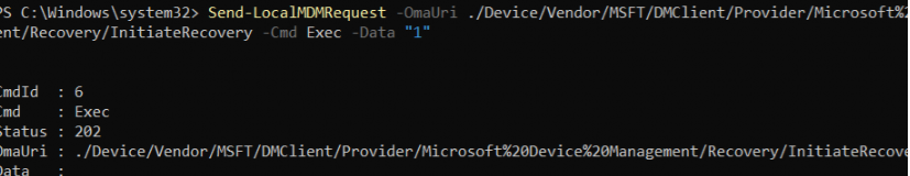 Send Local MDM request to InitiateRecovery