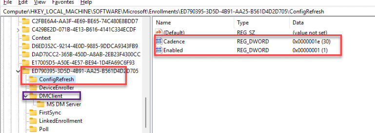 configrefresh registry settings showing that it is enabled and the cadance