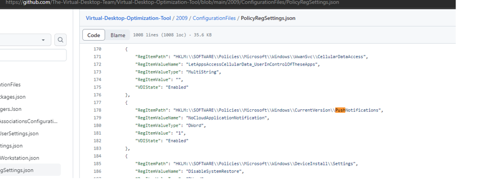When looking at some old virtual desktop optimization tool we clould also spot the same pushnotification policy that breaks epm and devicequery on our cloud pc